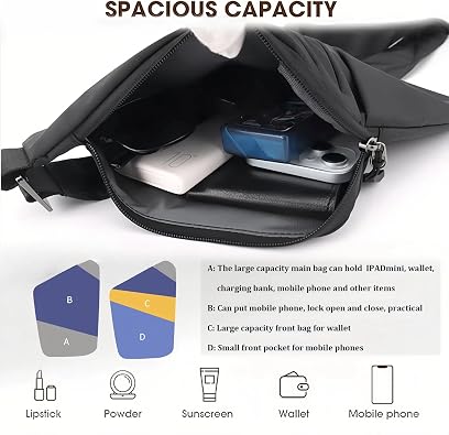 Anti-Theft Crossbody Sling Bag - Lightweight Nylon With S-Hook Lock, Fits IPad, Adjustable Strap, Blue Large - View #4