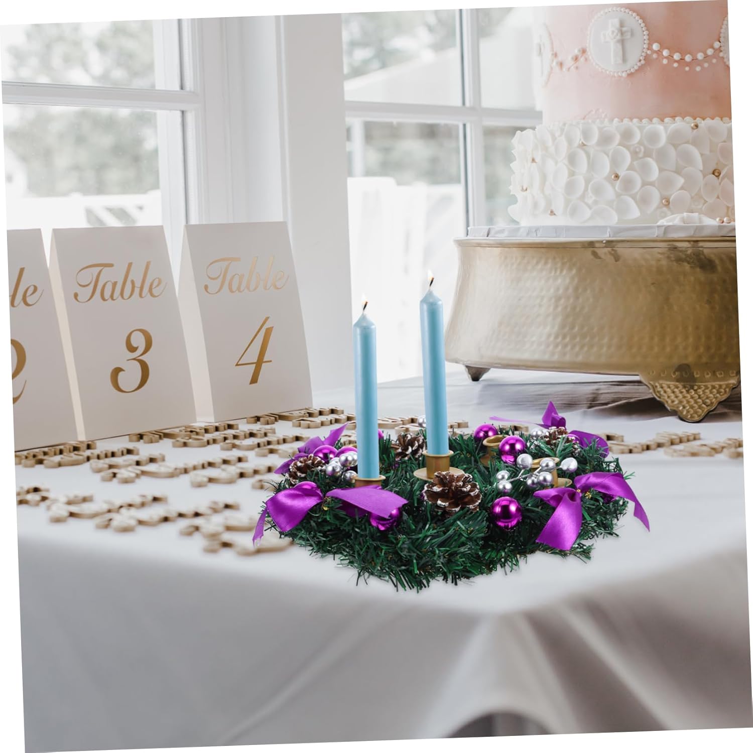 Cabilock Advent Wreath Candlestick Christmas Centerpiece Red Berry Wreath for Stairway Swag