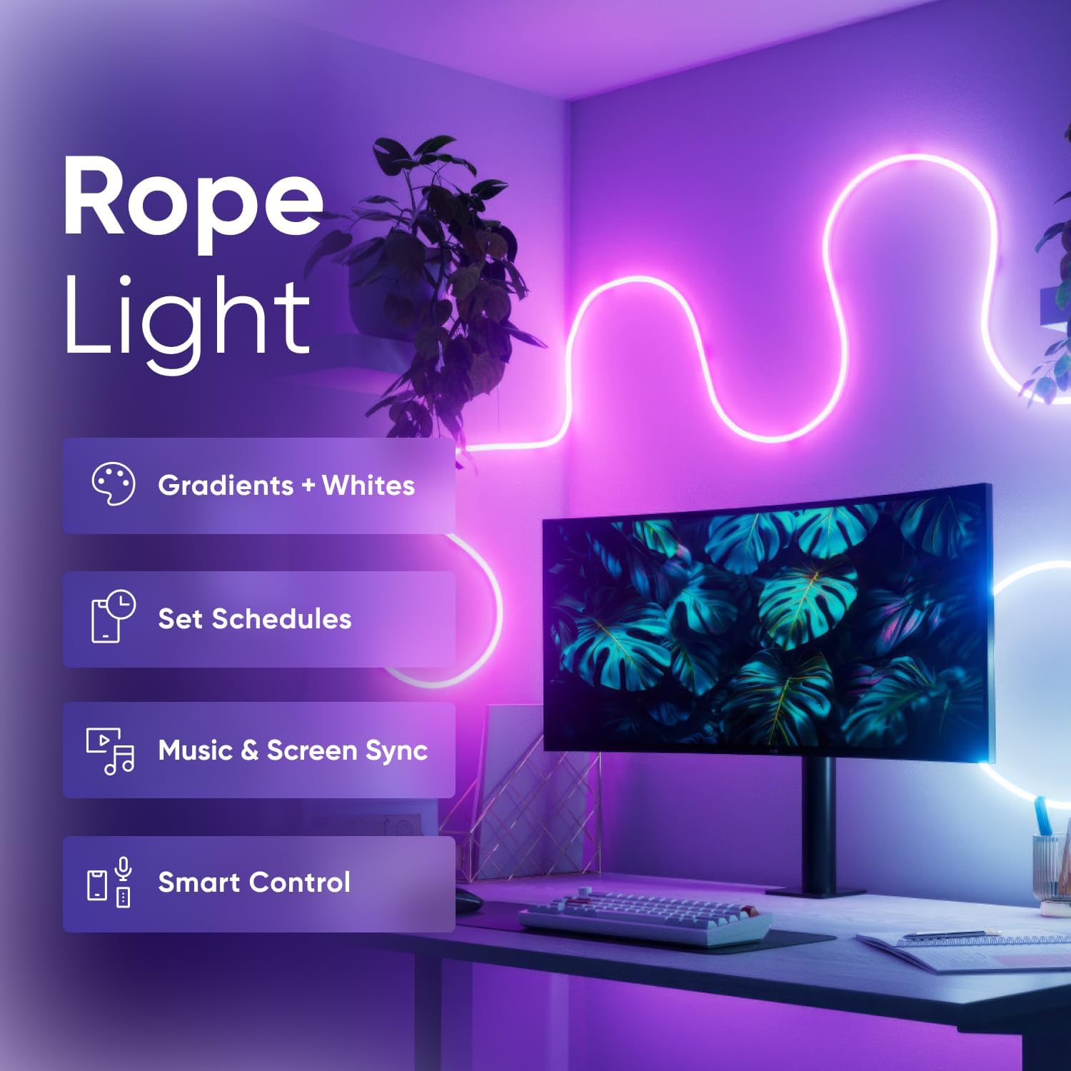Nanoleaf Essentials LED Rope Light, Smart Neon Rope Light Works with Matter, Alexa, Apple & Google Home, DIY Lightstrip for Wall, Multicolor Lightstrips with Music Sync for Bedroom, 16.4ft
