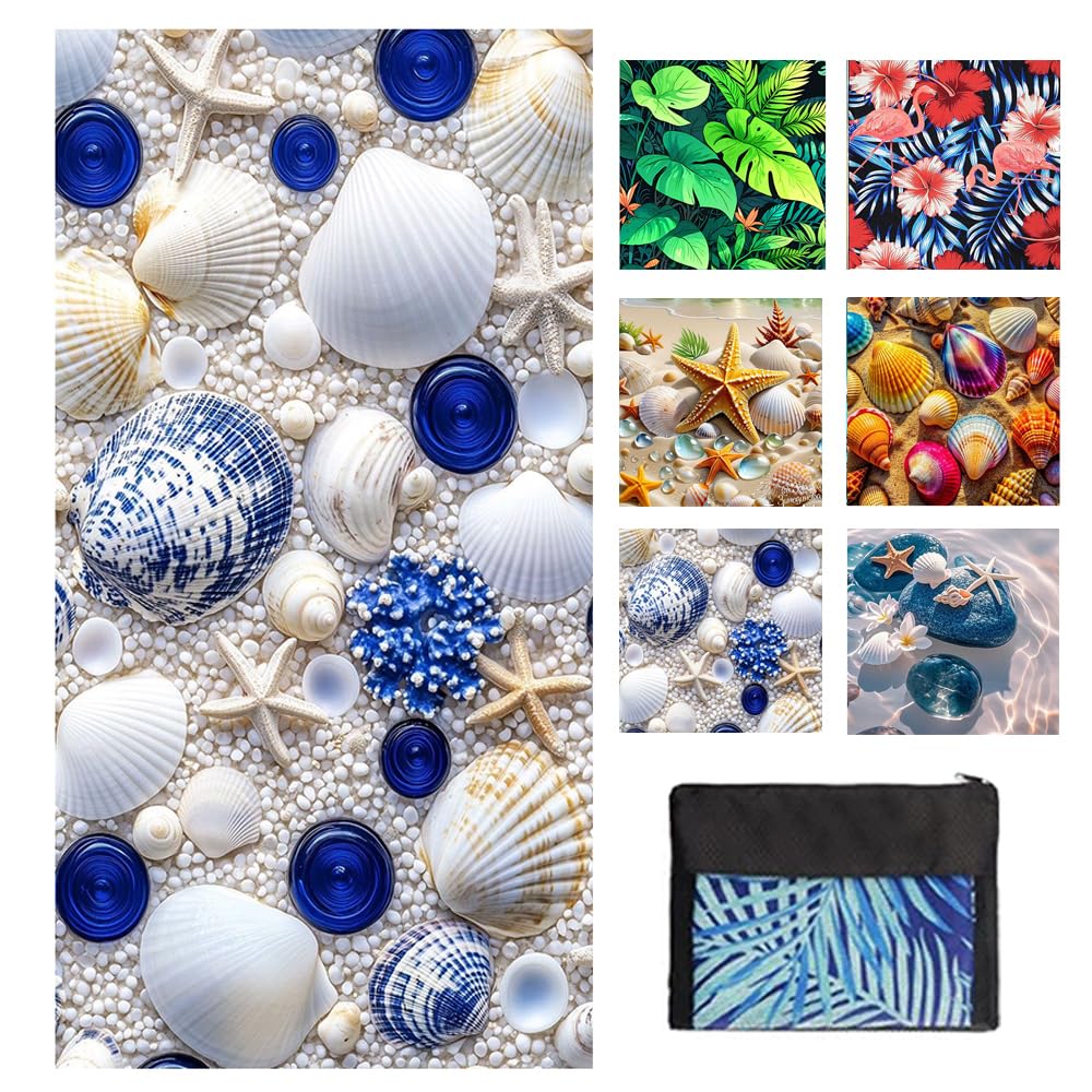 JAODFK Microfibre Beach Towel 71"X32" Quick Dry Lightweight Sand Free Large Thin Towels Travel Essentials For Adults Womens Swim Bath Accessories Mats Holiday Must Haves Sea Shell C