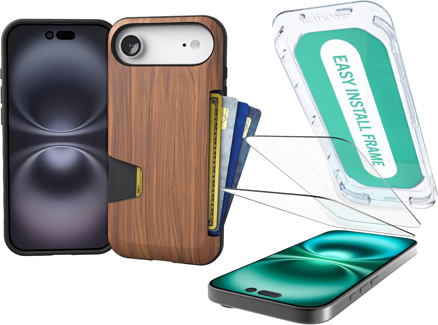 Smartish iPhone 17 Air Wallet Case + Screen Protector Bundle - Wallet Slayer Vol. 1+ Tuff Sheet 2-Pack Tempered Glass Screen Covers - Extra Strength 9H Glass for Apple iPhone Air - Walnut Woods