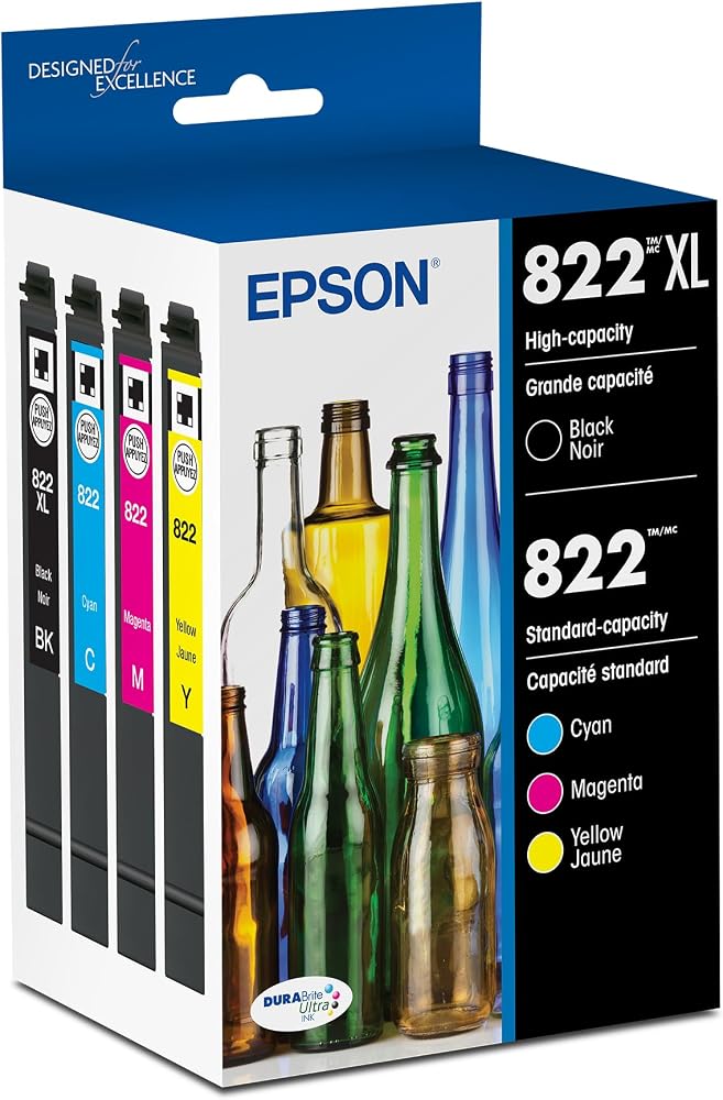 EPSON 822 DURABrite Ultra Ink High Capacity Black & Standard Color Cartridge Combo Pack (T822XL-BCS) Works with WorkForce Pro WF-3820,3823, 4820, 4830, 4833, 4834