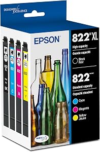 EPSON 822 DURABrite Ultra Ink High Capacity Black & Standard Color Cartridge Combo Pack (T822XL-BCS) Works with Workforce Pro WF-3820,3823, 4820, 4830, 4833, 4834
