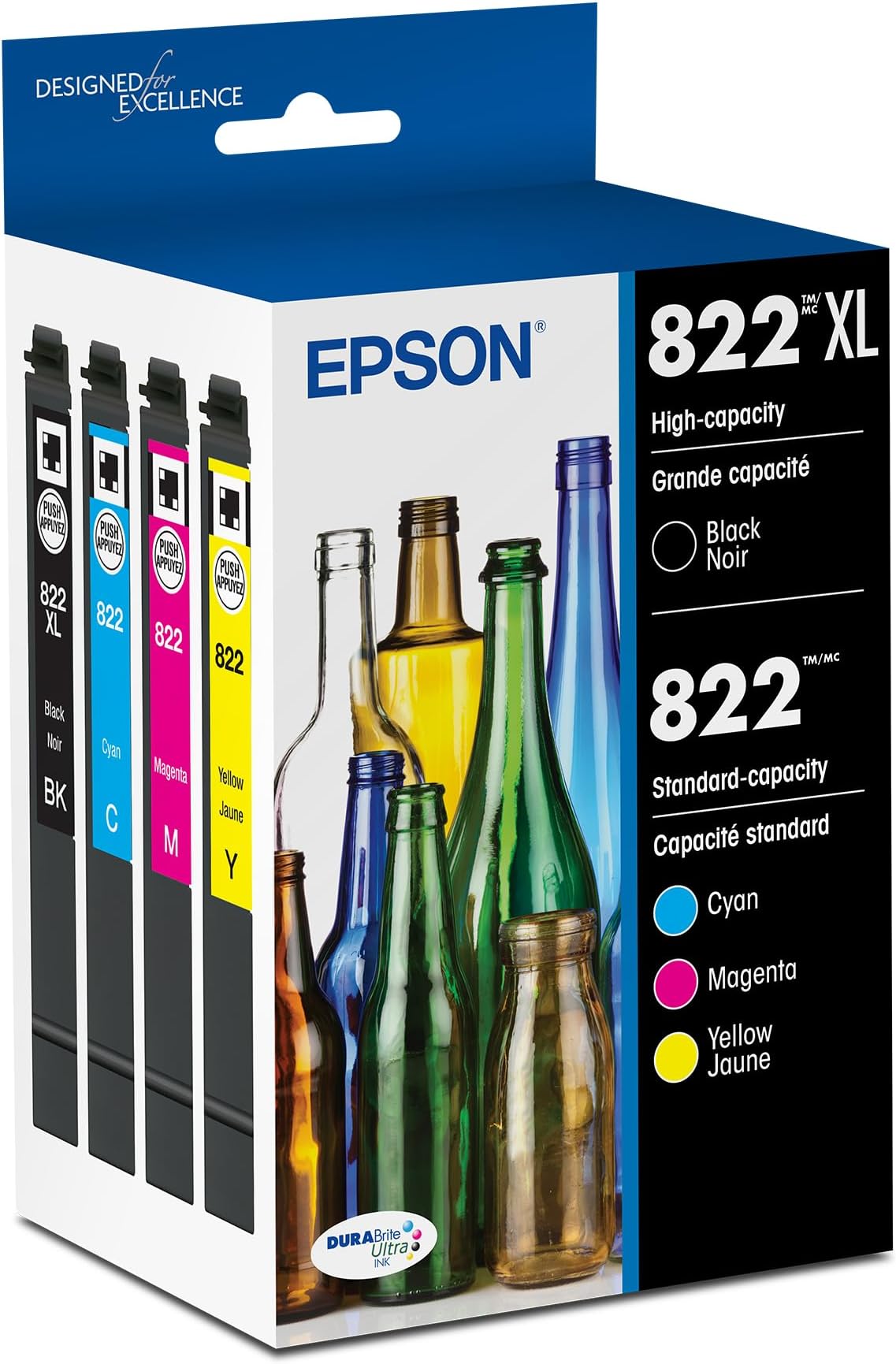EPSON 822 DURABrite Ultra Ink High Capacity Black & Standard Color Cartridge Combo Pack (T822XL-BCS) Works with WorkForce Pro WF-3820,3823, 4820, 4830, 4833, 4834