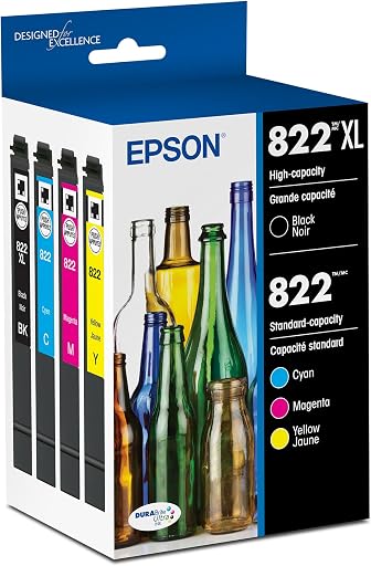 Epson 822 DURABrite Ultra Ink High Capacity Black & Standard Color Cartridge Combo Pack (T822XL-BCS) Works with WorkForce Pro WF-3820,3823, 4820, 4830, 4833, 4834