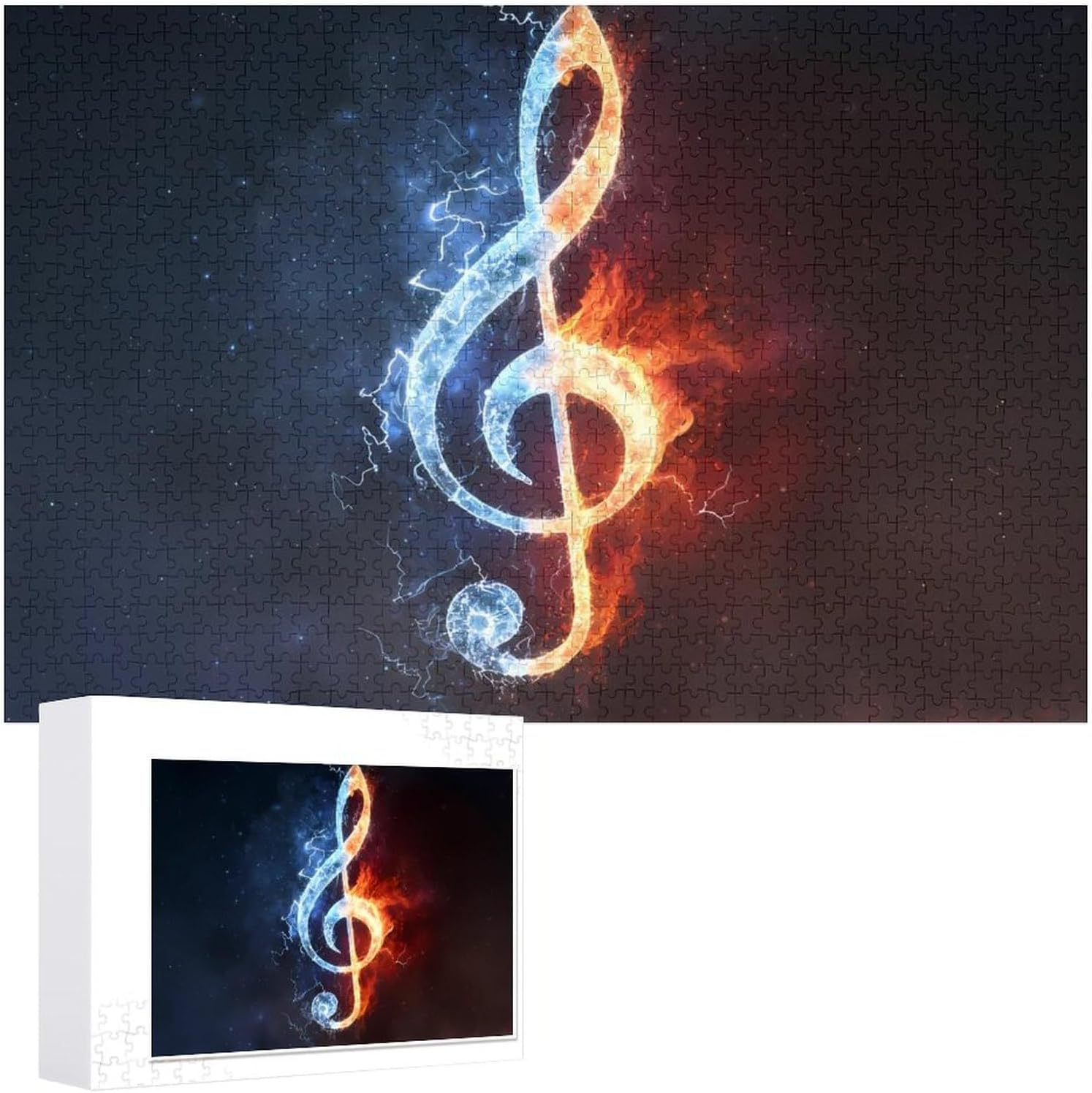 Water Flame Music Note Print Puzzles for Adults 1000 PCS Wooden Jigsaw Puzzle Wall Decor Christmas