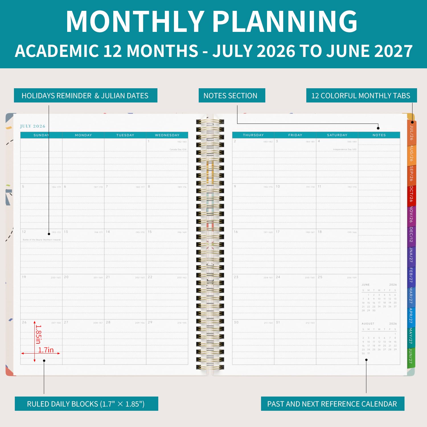 Planificateur d'enseignant 2026-27 journal académique 2026-2027 A4, juillet 2026 - juin 2027 planificateur d'enseignant, livre de planification pour assistant enseignant avec marqueurs de couleur