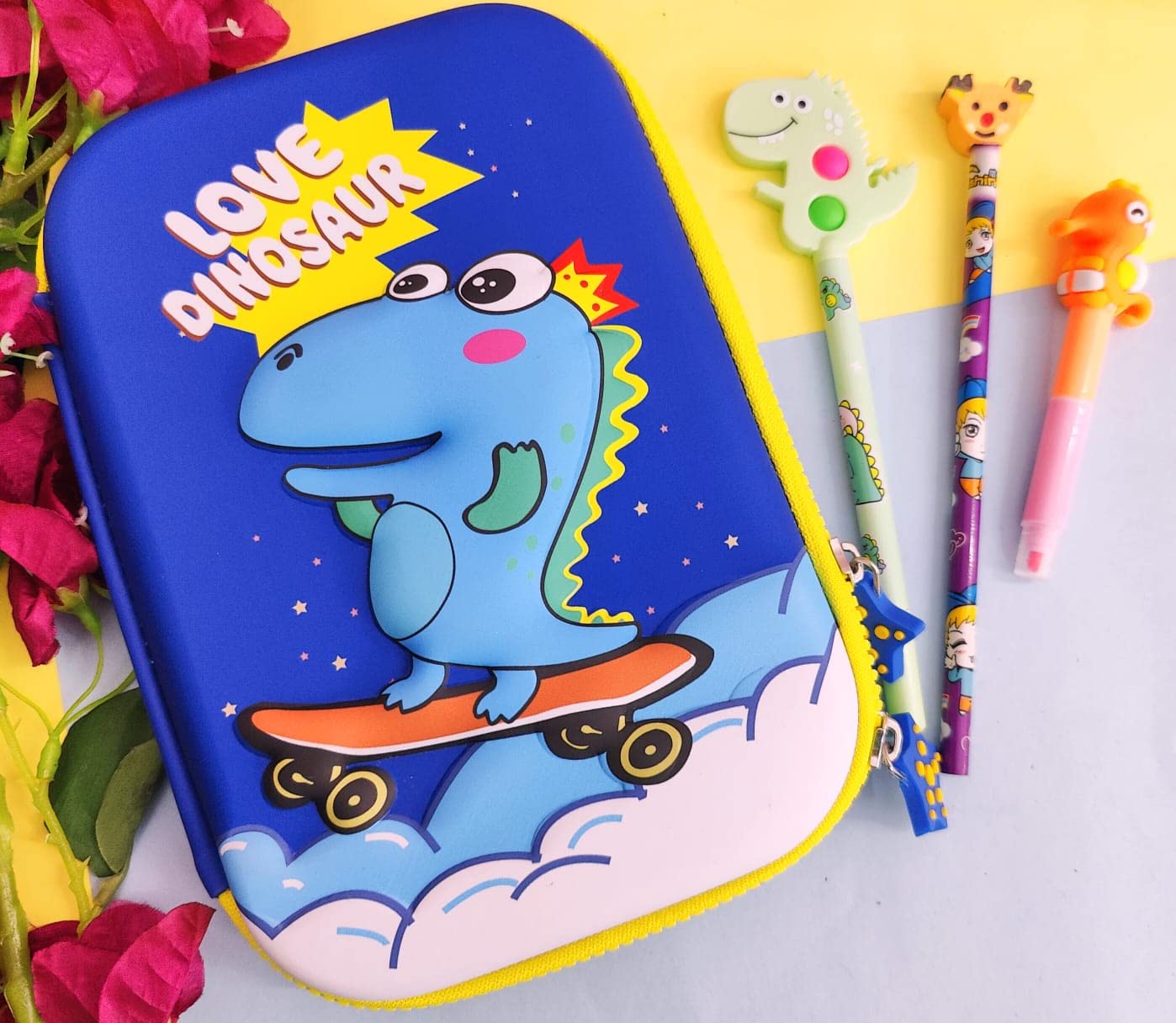 TERA 13 (pack of 4 items Dinosaur Pencil Box Hardtop Pen for Kids