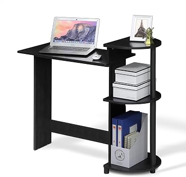 Furinno Compact Computer Desk, Study Desk with Shelves, Americano/Black, 99 (W) x 85.3 (H) x 39.4 (D) cm