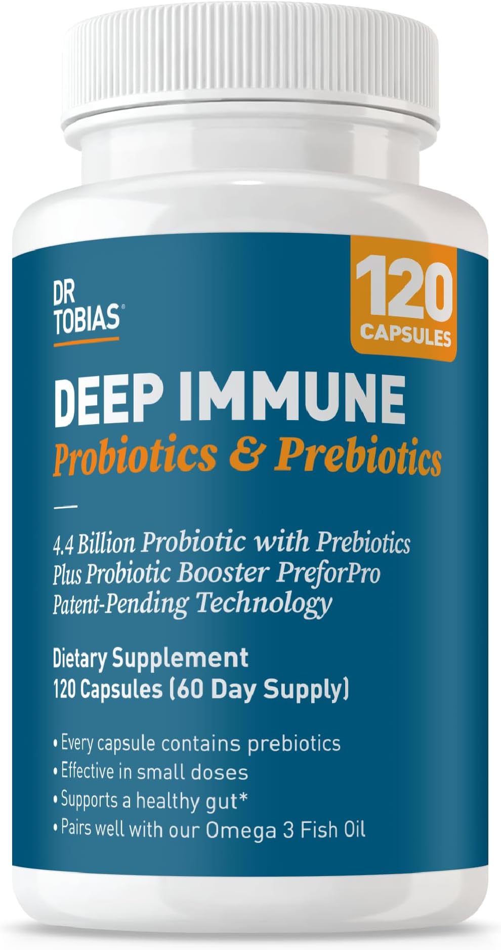 Deep Immune Probiotics & Prebiotics - Dual Action Digestion & Immune Support with PreforPro Prebiotics & Spore Forming Probiotics for Women & Men - 120 Capsules (60 Servings)