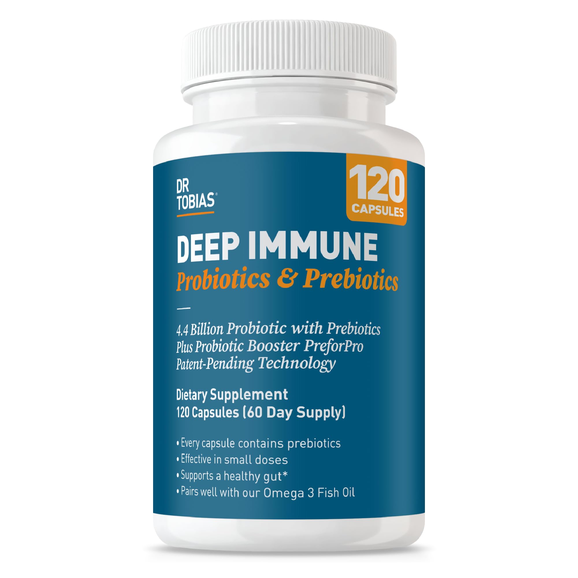 Deep Immune Probiotics & Prebiotics, 4.4 Billion CFU Probiotics for Women & Men, Supports Digestive Health, Gut Immune Function, Nutrient Absorption, 120 Capsules, 60 Servings