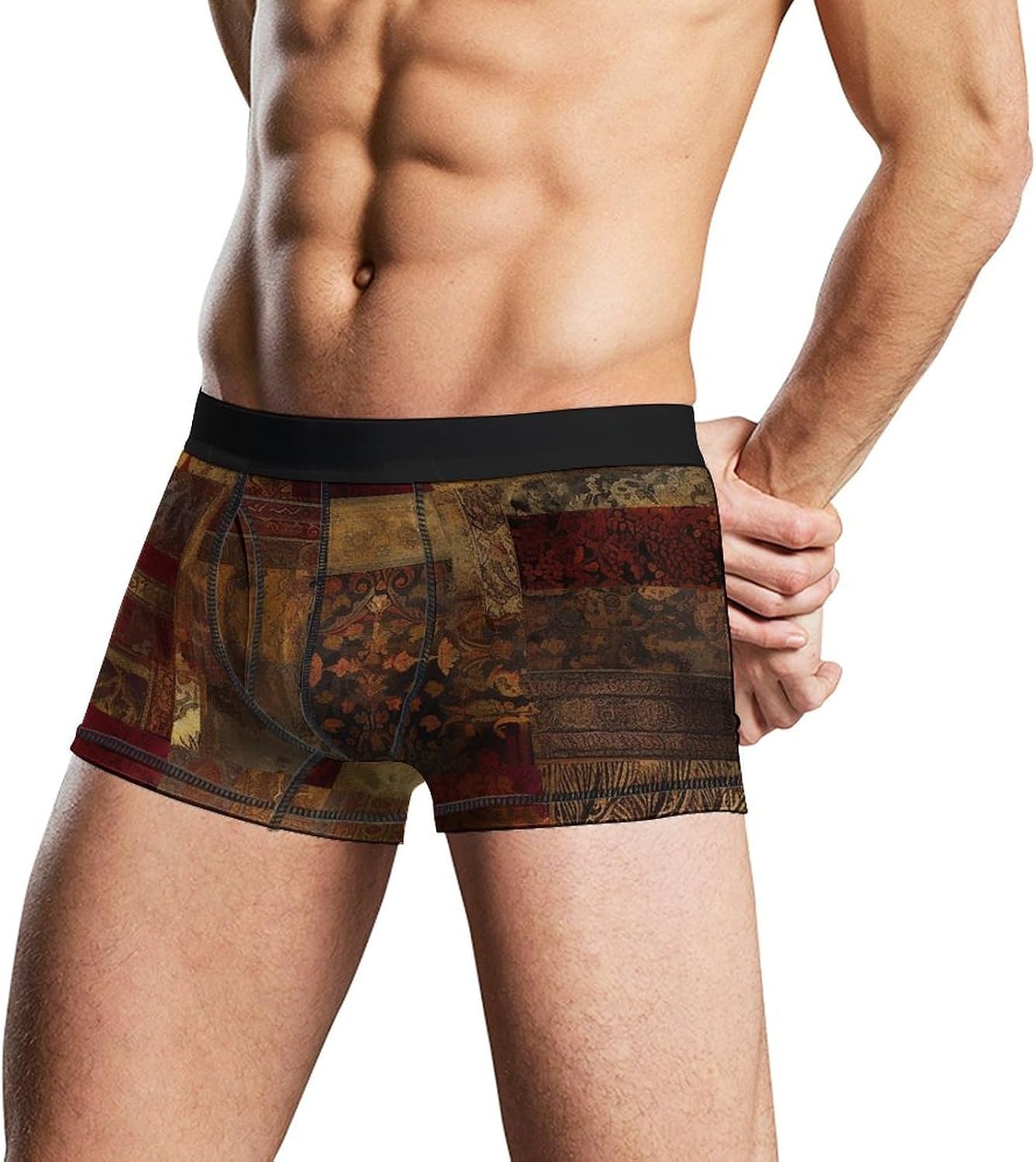 Patchwork Pattern Mens Boxer Briefs Short Breathable Underwear Trunks Soft Moisture-Wicking Boxer Shorts Novelty Underpants 2XL White