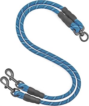 Double Dog Leash Coupler, 1/3" Rope Extension for Two 10-35lbs Dog | 33" No Tangle Dual Dog Lead Splitter for Small Medium Dogs