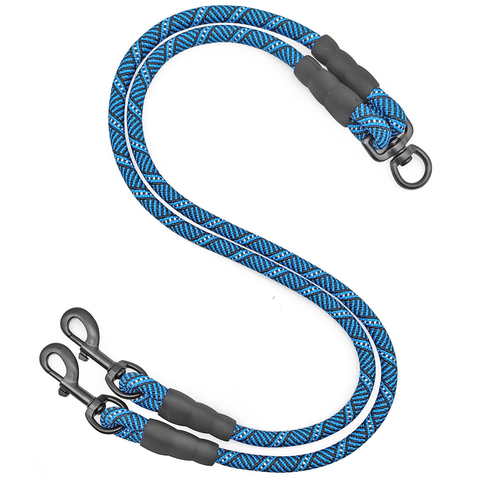 Mycicy Double Dog Leash Coupler, Extension Rope for Two Dogs, No Tangle Dual Dog Lead Splitter for Large Medium Dogs Over 40 lbs (1/2" X 33"- Blue)