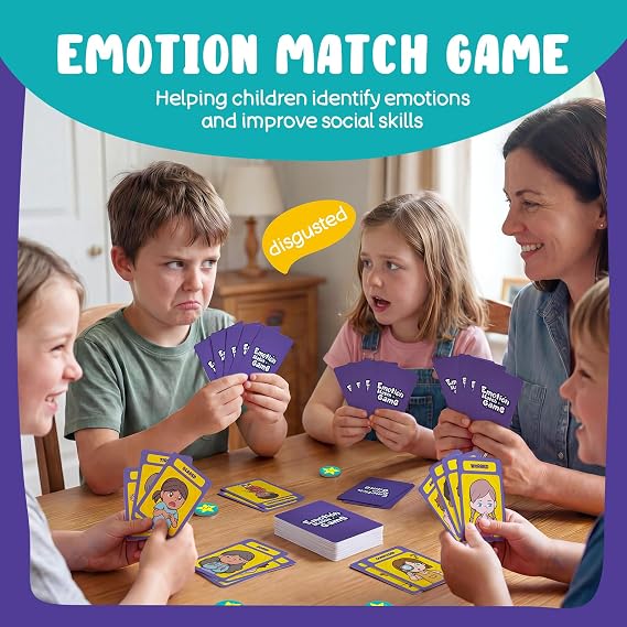 Faces & Feelings Go Fish Card Game Social Emotional Learning Activities for Kids Ages 6+,Learn to Identify Various Moods, Cartoon Faces Emotions Social Skills Games for Home, Therapy & Classroom Use