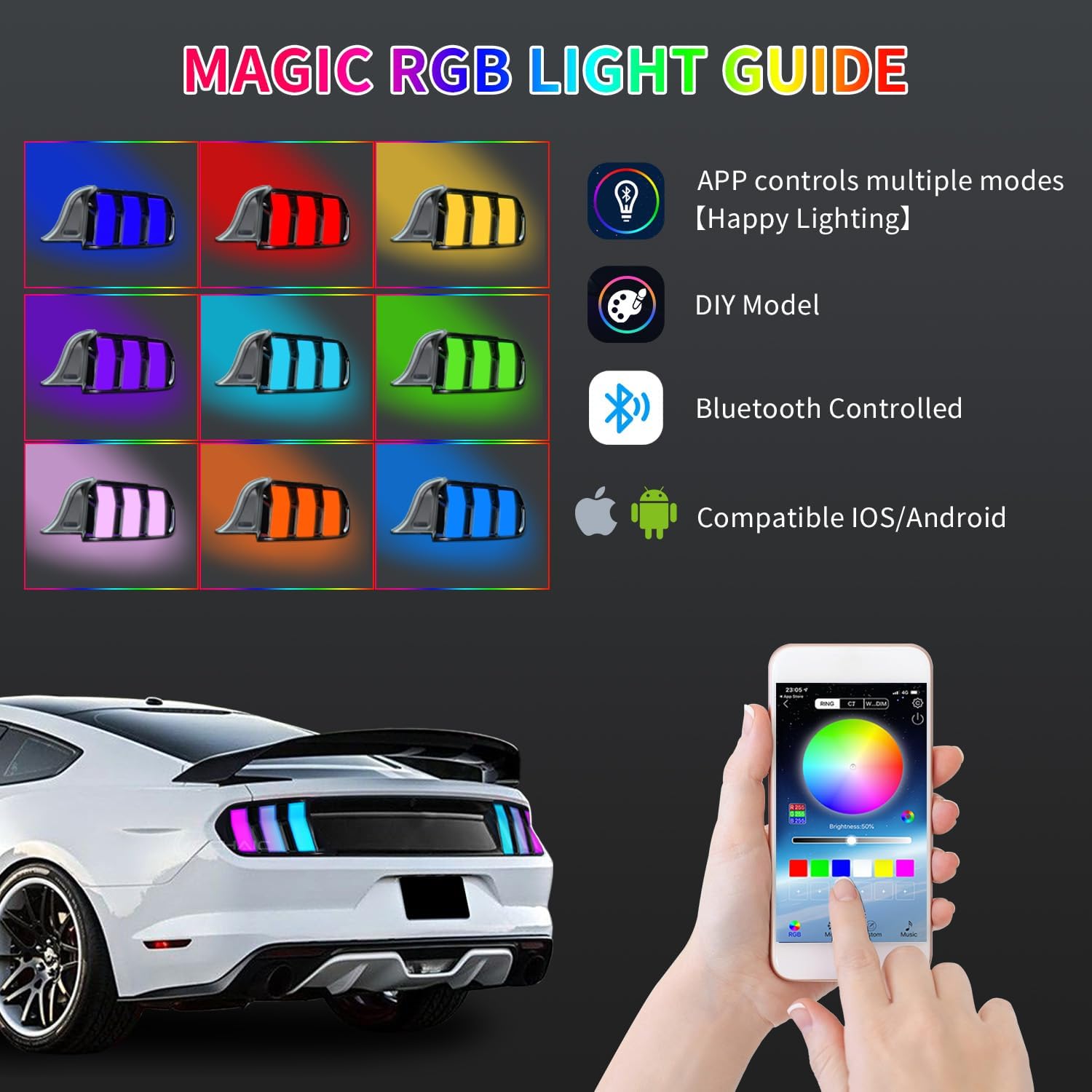 Archaic Tail Lights Assembly Compatible with 2015-2023 Ford Mustang Shelby GT350 GT500,Tail Lamp with Start Up Animation & Sequential Turn Signal