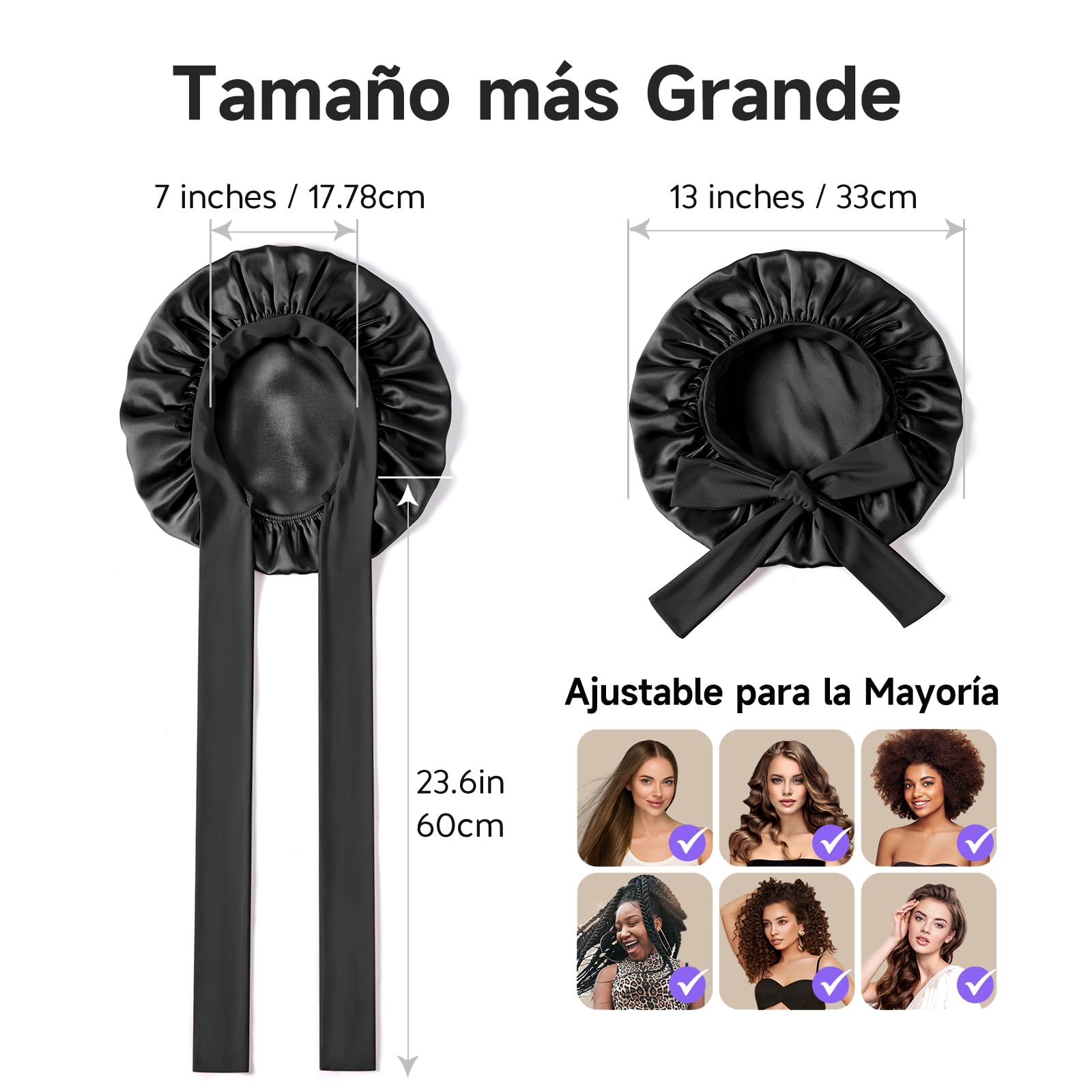 Umisleep Gorro de Seda para Dormir, 22 Mommes, Gorro Nocturno de Seda de Morera, Doble Seda Suave para Cabello Rizado, Transpirable, Banda Ancha Ajustable para Fijar en la Cabeza, Negro