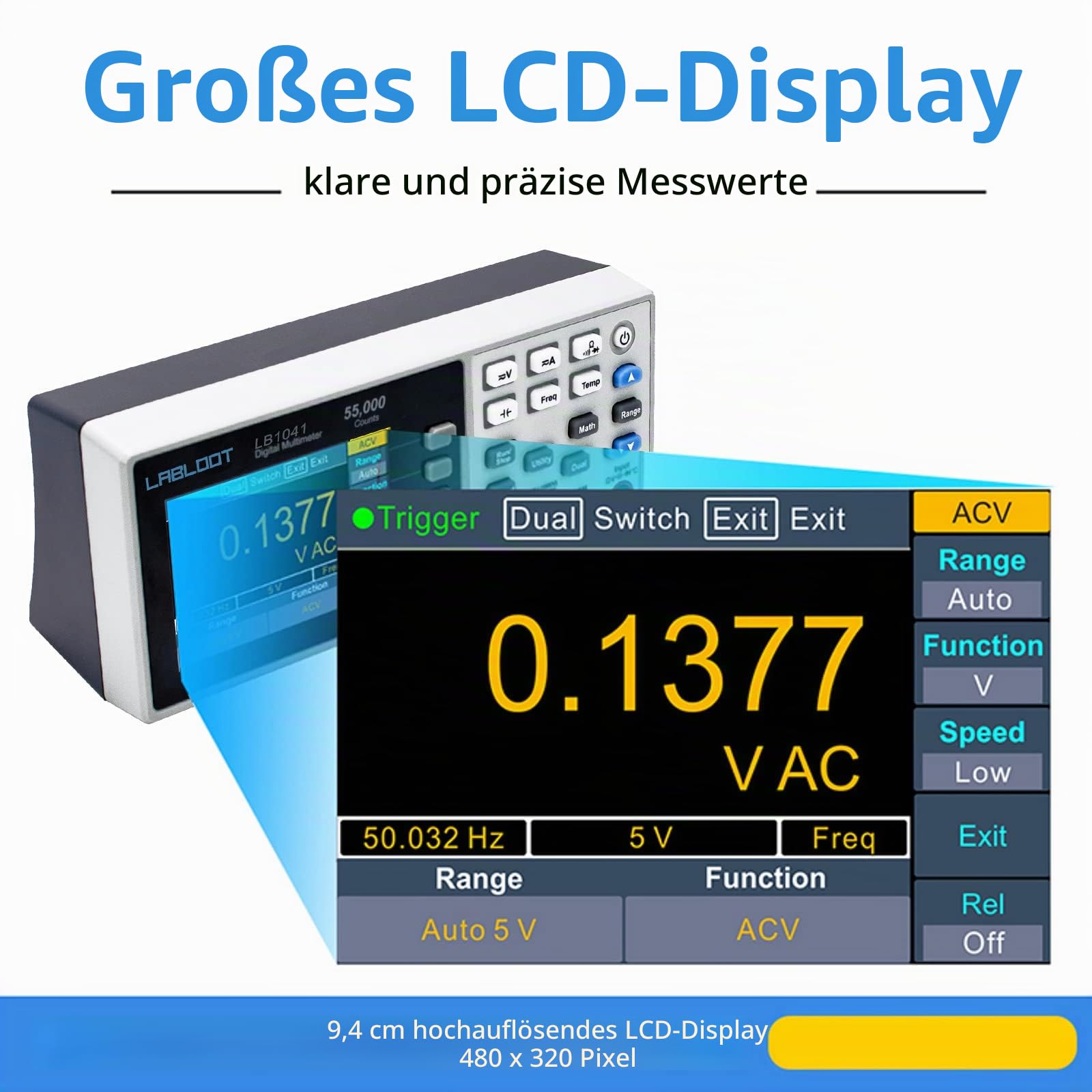 LB1041 USB Digitales Multimeter, 3,7 Zoll LCD-Bildschirm, 55000 Counts True RMS Temperatur Mini Desktop Meter