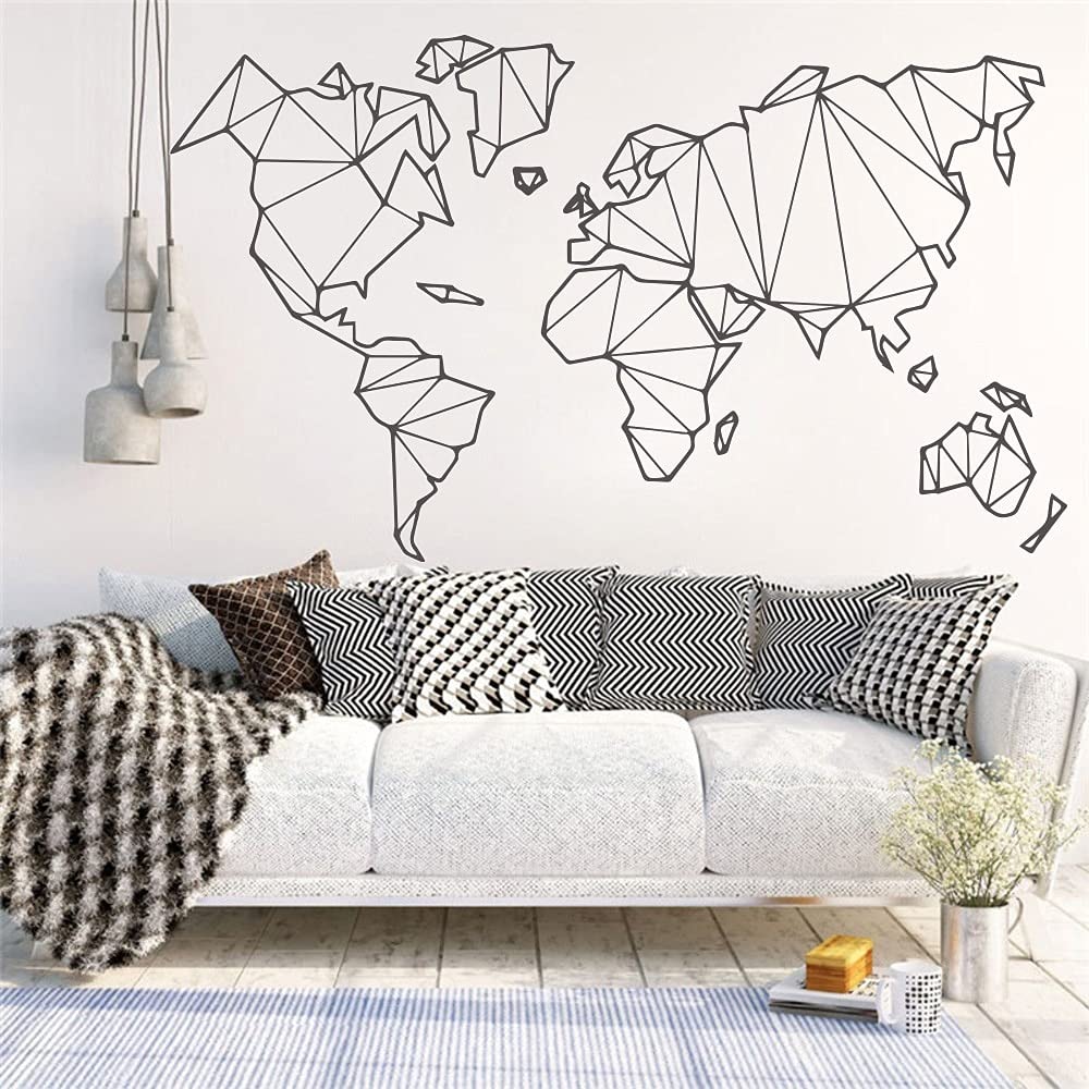 Naklejki ścienne Naklejka Geometryczna Mapa Świata Vinyl Mural Wymienny Sypialnia Decor Naklejki Dekoracji Domu Salon 200x116 cm