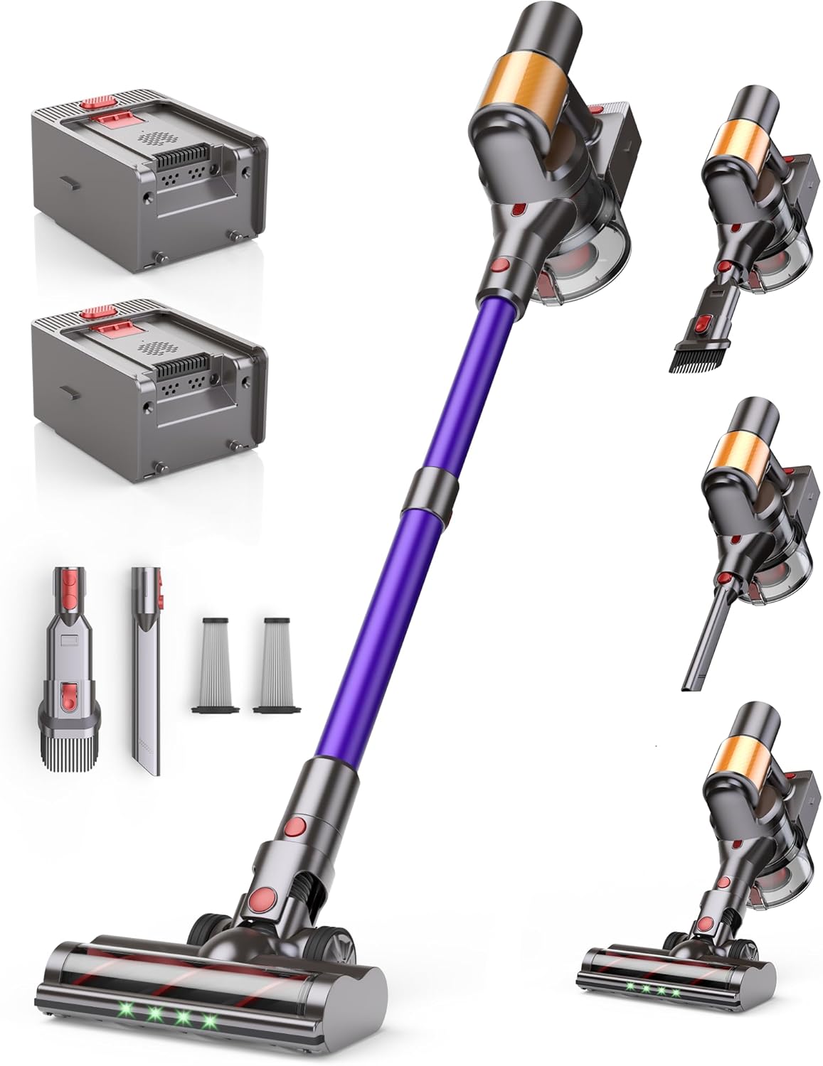 Cordless Vacuum Cleaner, 2 Batteries 120 Mins Runtime, 600W 50KPA Stick Vacuum with Self-Standing, Tangle-Free Brush, Vacuum Cleaners for Home Hardwood Floor, Carpet, Pet Hair