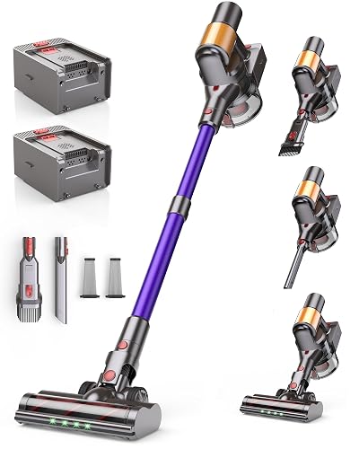 Cordless Stick Vacuum Cleaner, 2 Batteries 120 Mins for Home, Pet Hair