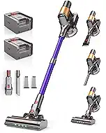 Cordless Vacuum Cleaner, 2 Batteries 120 Mins Runtime, 600W 50KPA Stick Vacuum with Self-Standing, Tangle-Free Brush, Vacuum Cleaners for Home Hardwood Floor, Carpet, Pet Hair