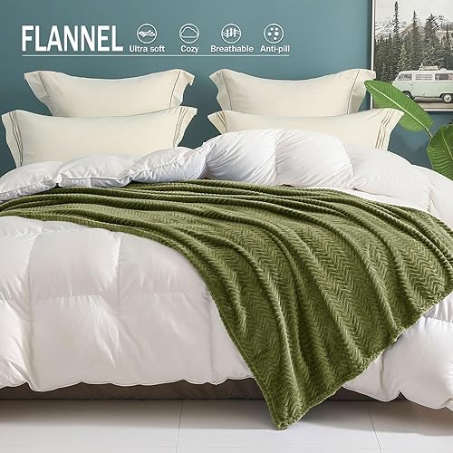 Miniatura 2 de Exclusivo Mezcla - Manta para sofá con textura ondulada decorativa, mantas de vellón ligeras y acogedoras, adecuadas para invierno, verde oliva, 50