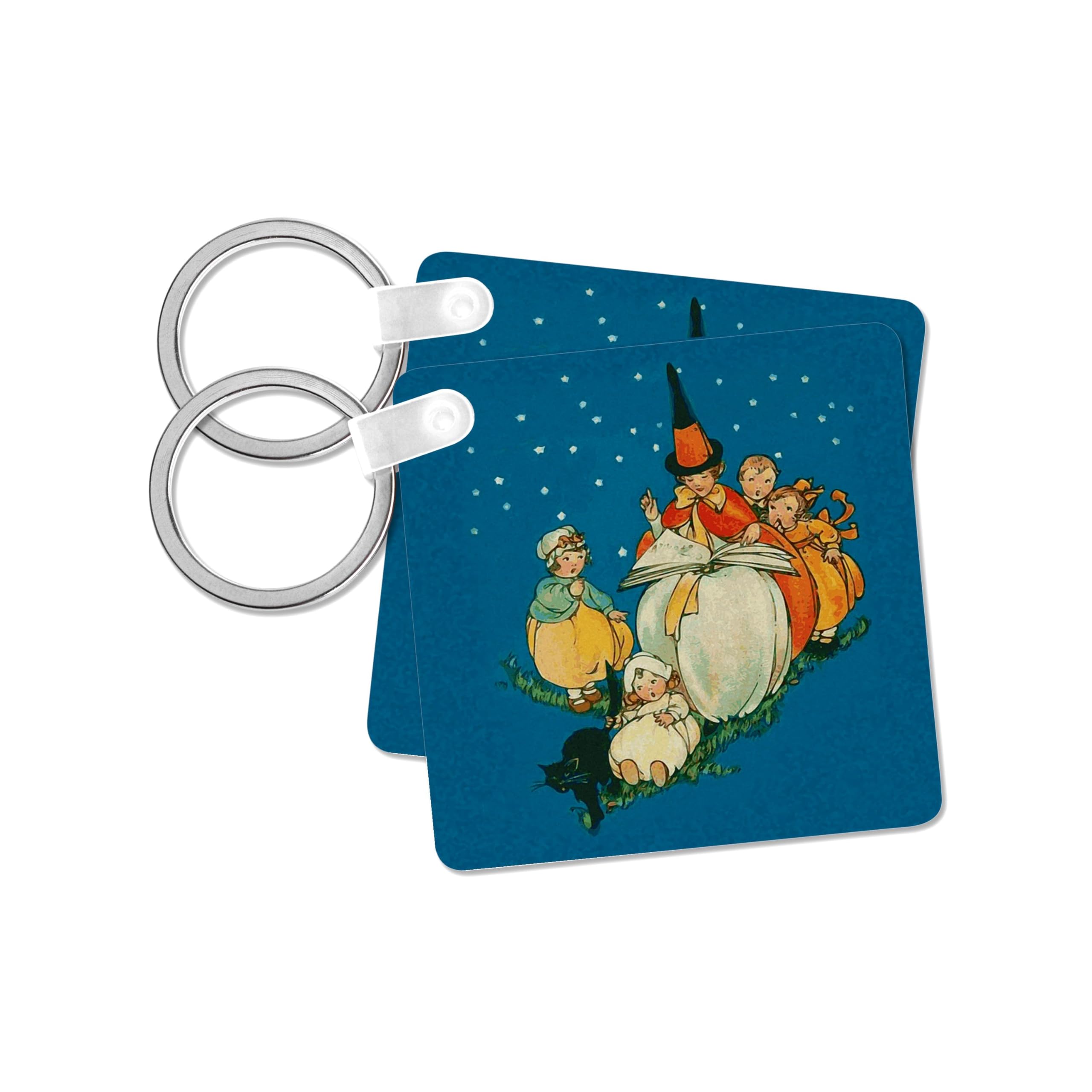 3dRose, Vintage Halloween Good Witch Reading to Children, 3drssm, set of 2 Key Chains