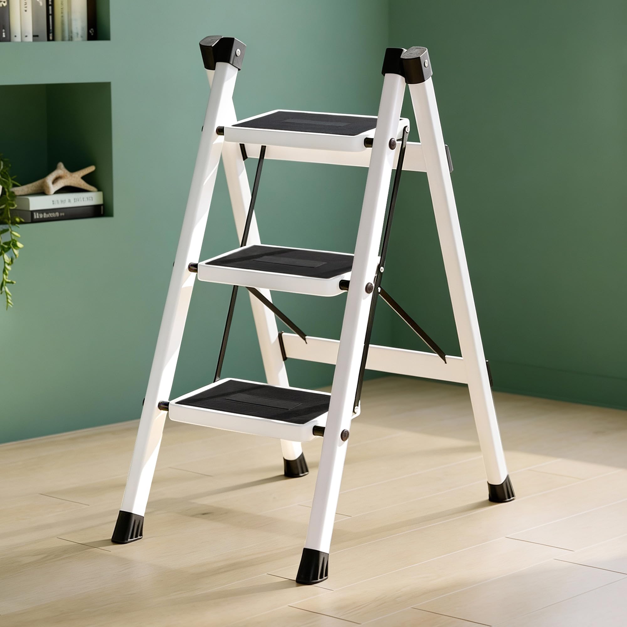 Plantex Ladder for Home/GI Steel Foldable Step Ladder/Wide Anti Slip 3 Step Ladder - (White & Black)-image-29