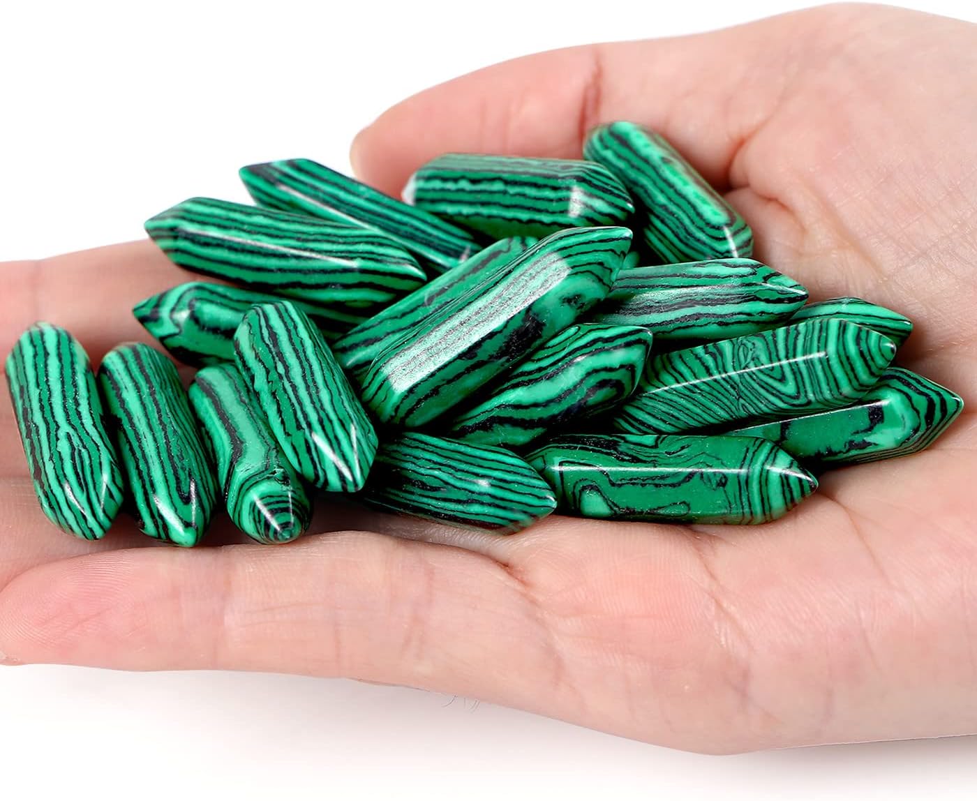 10 PCS Green Malachite Healing Crystals Wands Polished Tumbled Stones Bulk Natural Hexagonal Pointed Reiki Energy Balancing Meditation Therapy Chakra Wand Set Christmas Gift