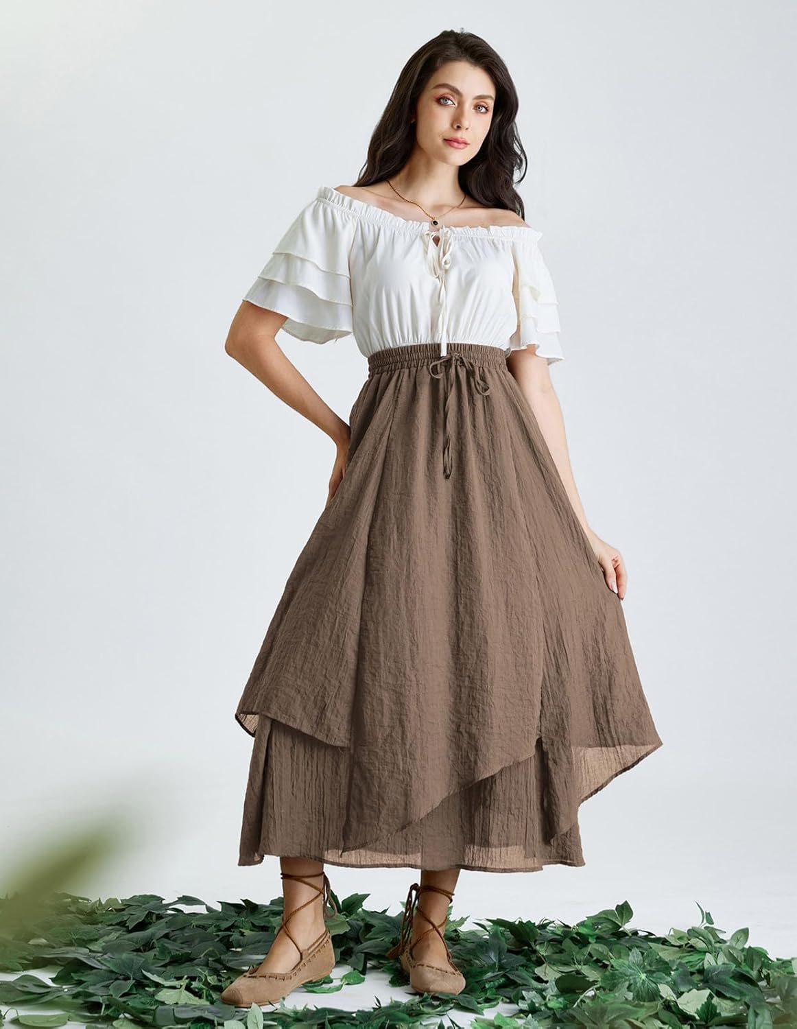 Scarlet Darkness Women Renaissance High Waist Skirt Double Layered Flowy Long Skirts - Image 3