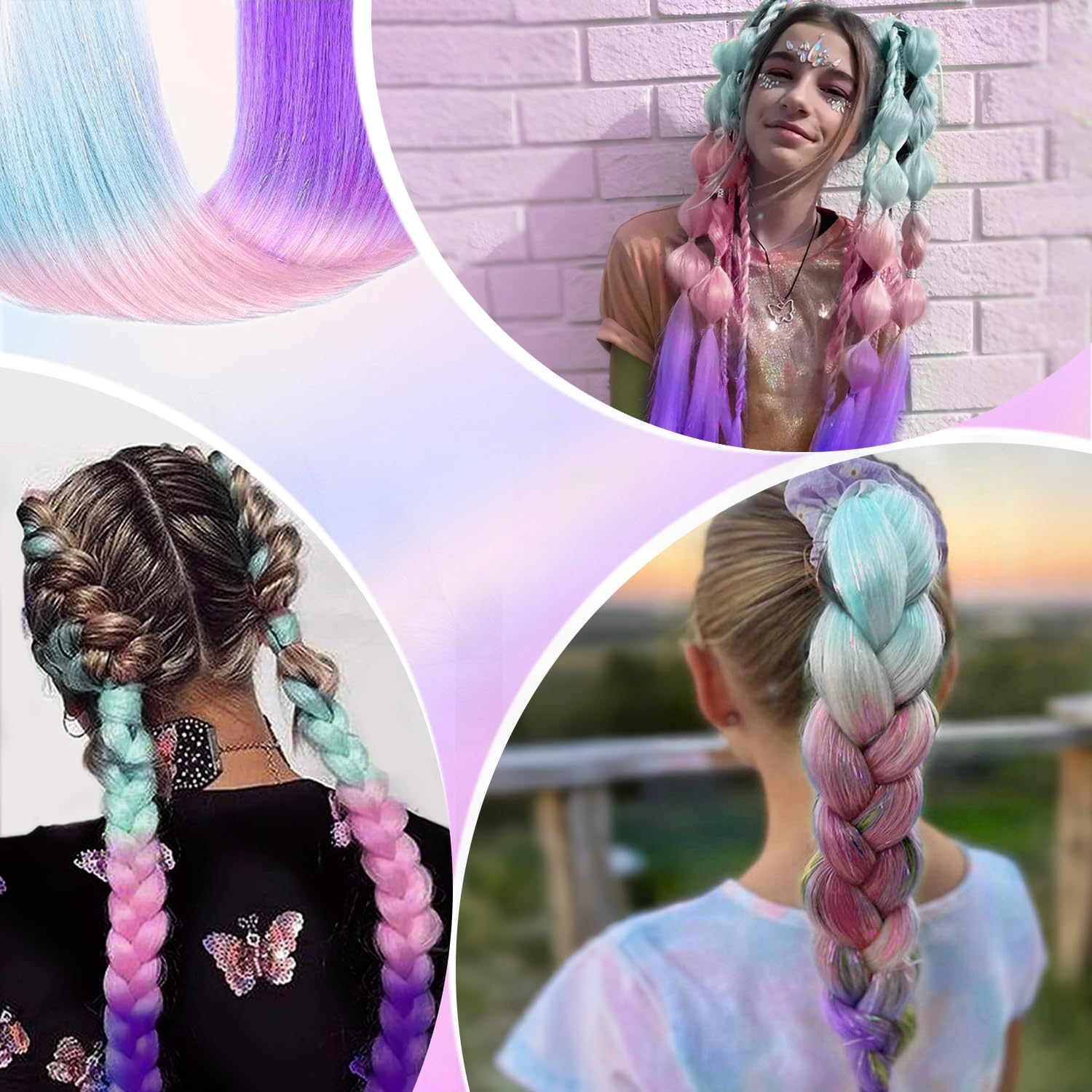Ponytail Extensions for Braiding 26 Inch Colored Ombre Synthetic Hair with Hair Tie, Festival Party Hairpiece (X32) - Image 2