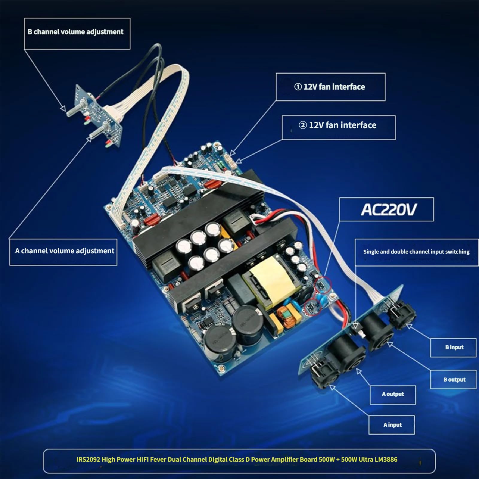 IRS2092 - Modulo amplificatore audio a 2 canali, 500 W + 500 W, doppio canale, per home theater, bassa distorsione