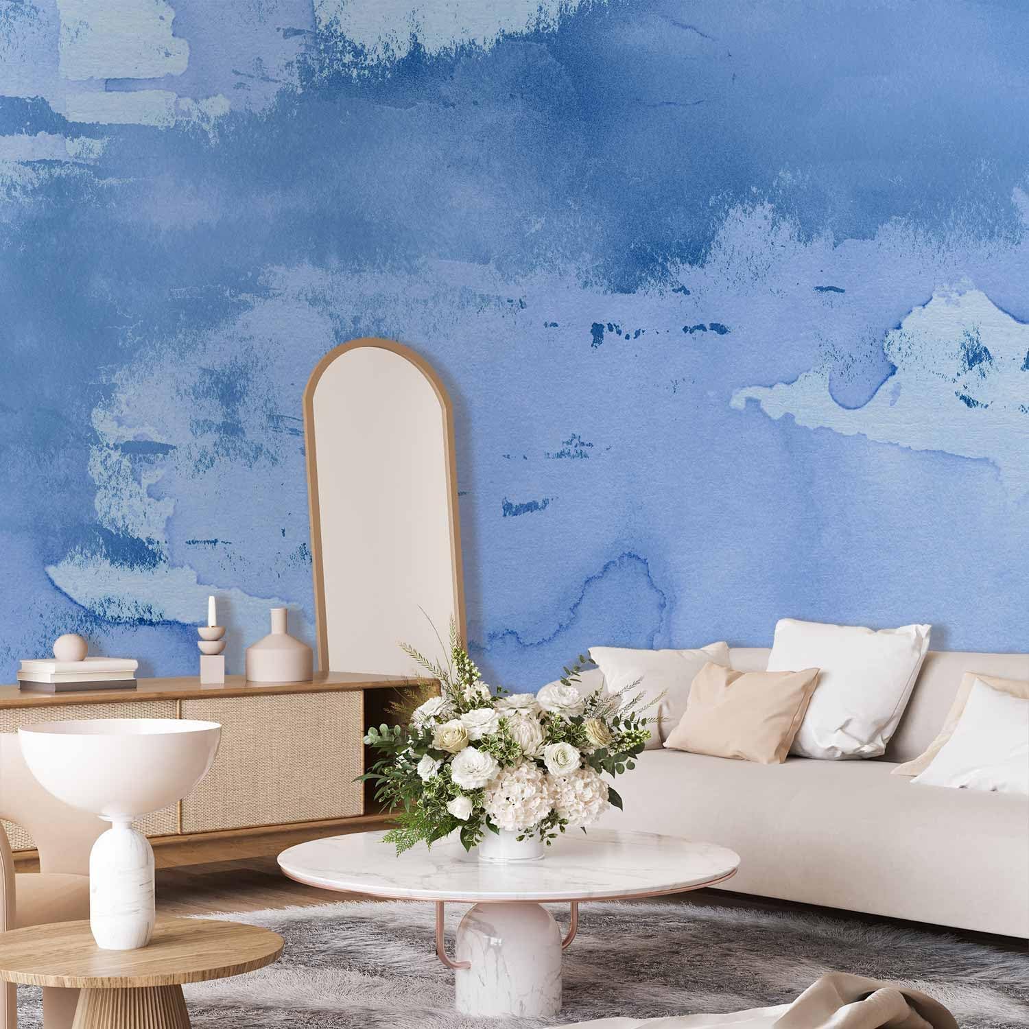 artgeist Wall Mural Concrete 118x83 in - Non-Woven Wallpaper Fleece Wall Decor Photo Print Picture Image Design Abstract Faux Stone Paint Stains Blue Violett a-A-10180-a-c