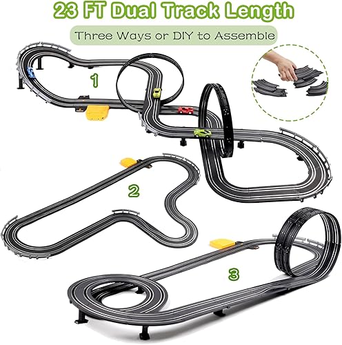 Miniatura 2 de Juego de pistas de carreras de autos con ranura de 23 pies, con batería o pista eléctrica con 4 autos de tragamonedas, contadores de vueltas de