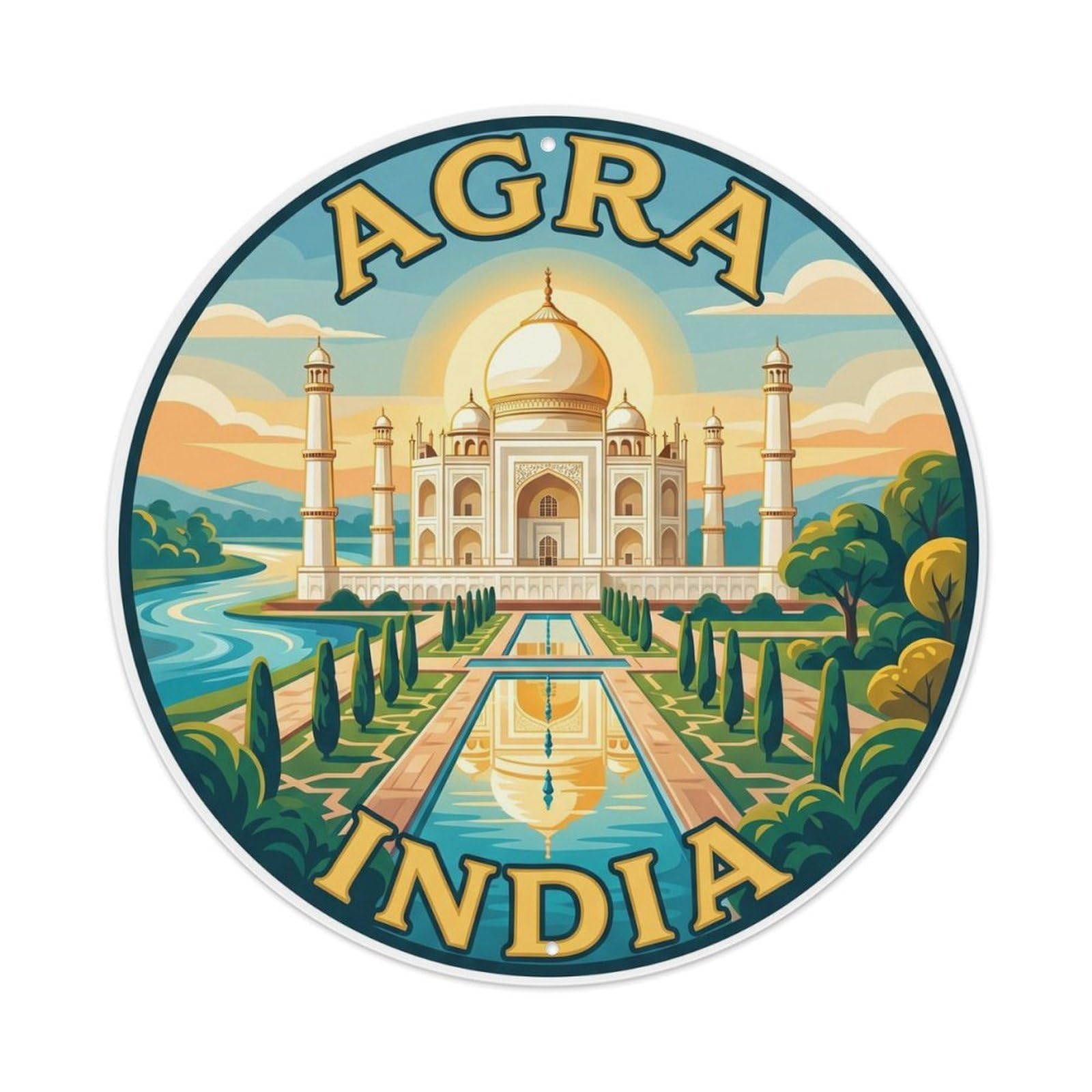 Vintage Travel India Agra Taj Mahal Vintage Metal Tin Sign Plaque Wall Decor for Cafe, Club Bar, Office, Garden Metal Poster 8x8Inch