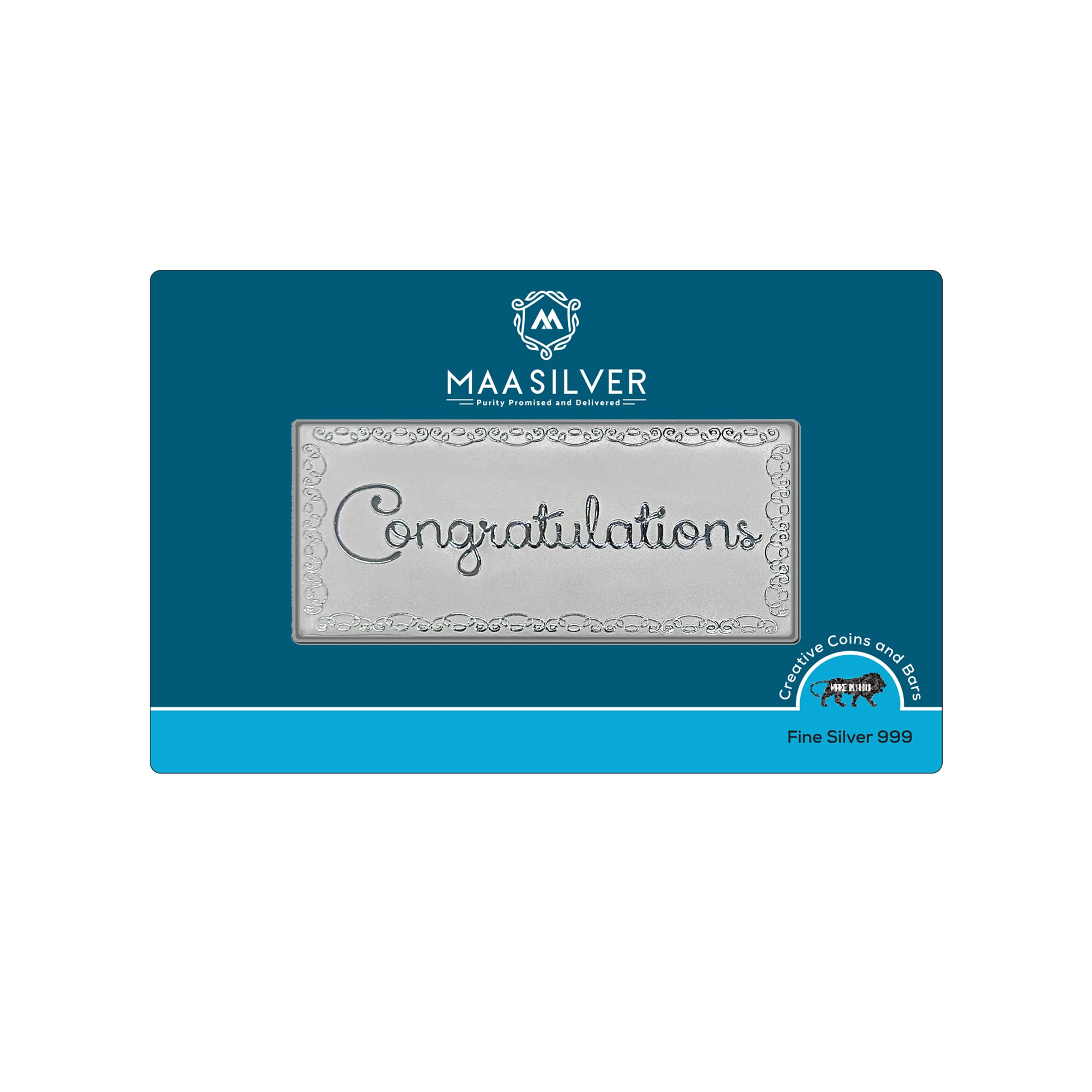 MAA SILVER Pure Silver Congratulation BIS Hallmarked Bar Perfect for Gifting (999 Purity)