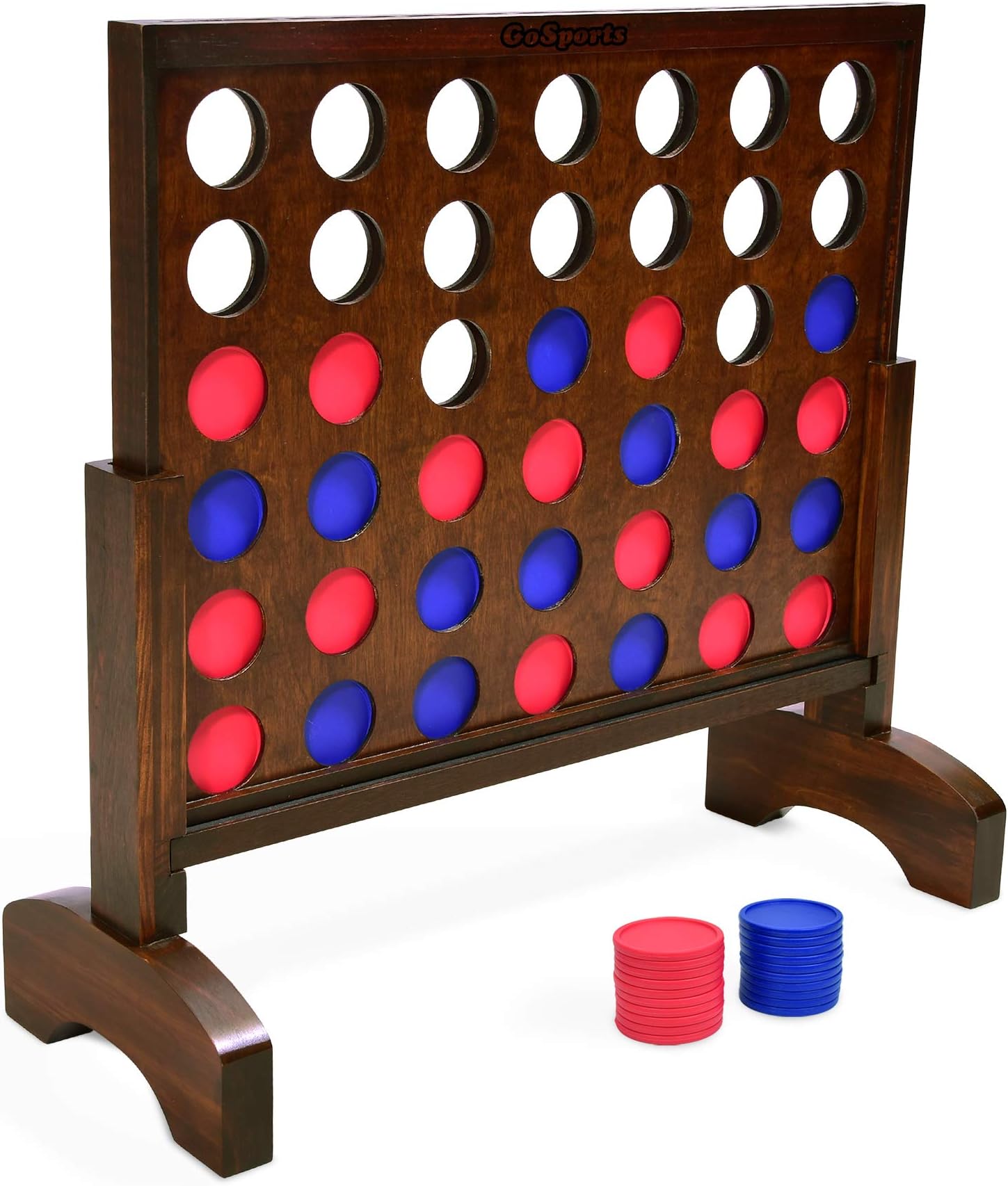 GoSports 2 Foot Width Giant Dark Wood Stain 4 in a Row Backyard Game with Connect Coins, Portable Case and Rules