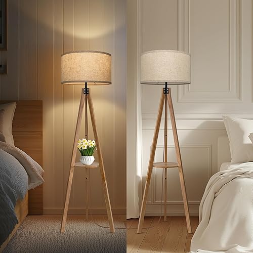 Miniatura 6 de Lámparas de pie para sala de estar, lámpara de pie moderna con estante, bombilla LED de temperatura de 3 colores, lámparas altas con interruptor de