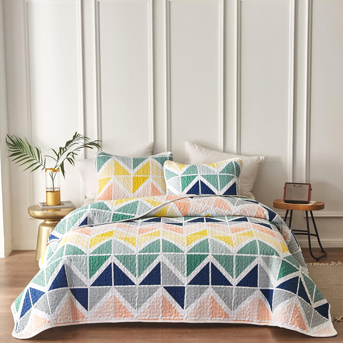 Amazon.co.jp: UOZZI BEDDING リバーシブルカラフルキルト3点セット