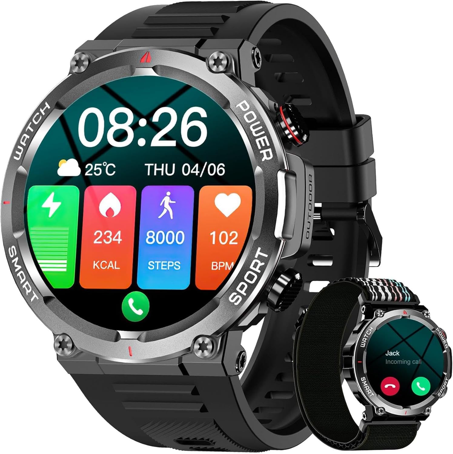 IOWODO Smartwatch Men Women 1.39 Inch Fitness Watch with Bluetooth Telephony 24/7 Pulse Measurement + SpO2 + Sleep Analysis 100 Sports Modes & IP68 Compatible with iPhone Android Black