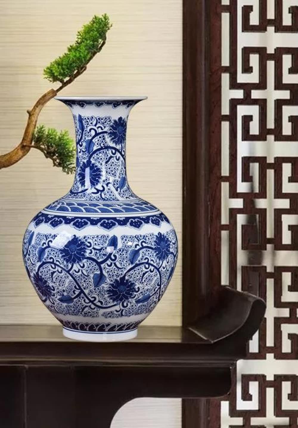 Dekorative Vase aus Porzellan, Retro-Stil, Blau und Weiß, für Zuhause, dekorative Vase, große Ornamente - A