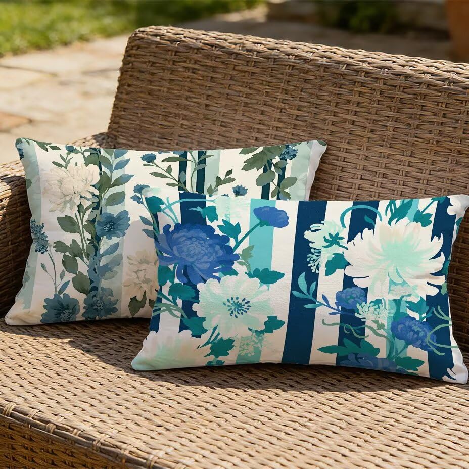 Coussin extérieur imperméable 40x70 turquoise en lin haut de gamme pour grand confort de jardin