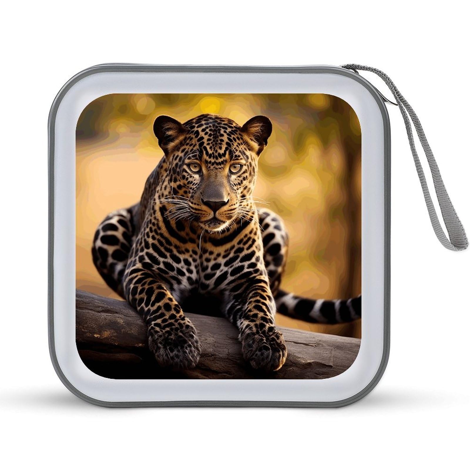 VstaDank Africa Nature Leopard CD Case with Hand Strap Lightweight DVD Wallet Holder 40 Capacity CD/DVD Case Wallet Protective CD Wallet CD/DVD Portable Storage Binder for Car Home Office