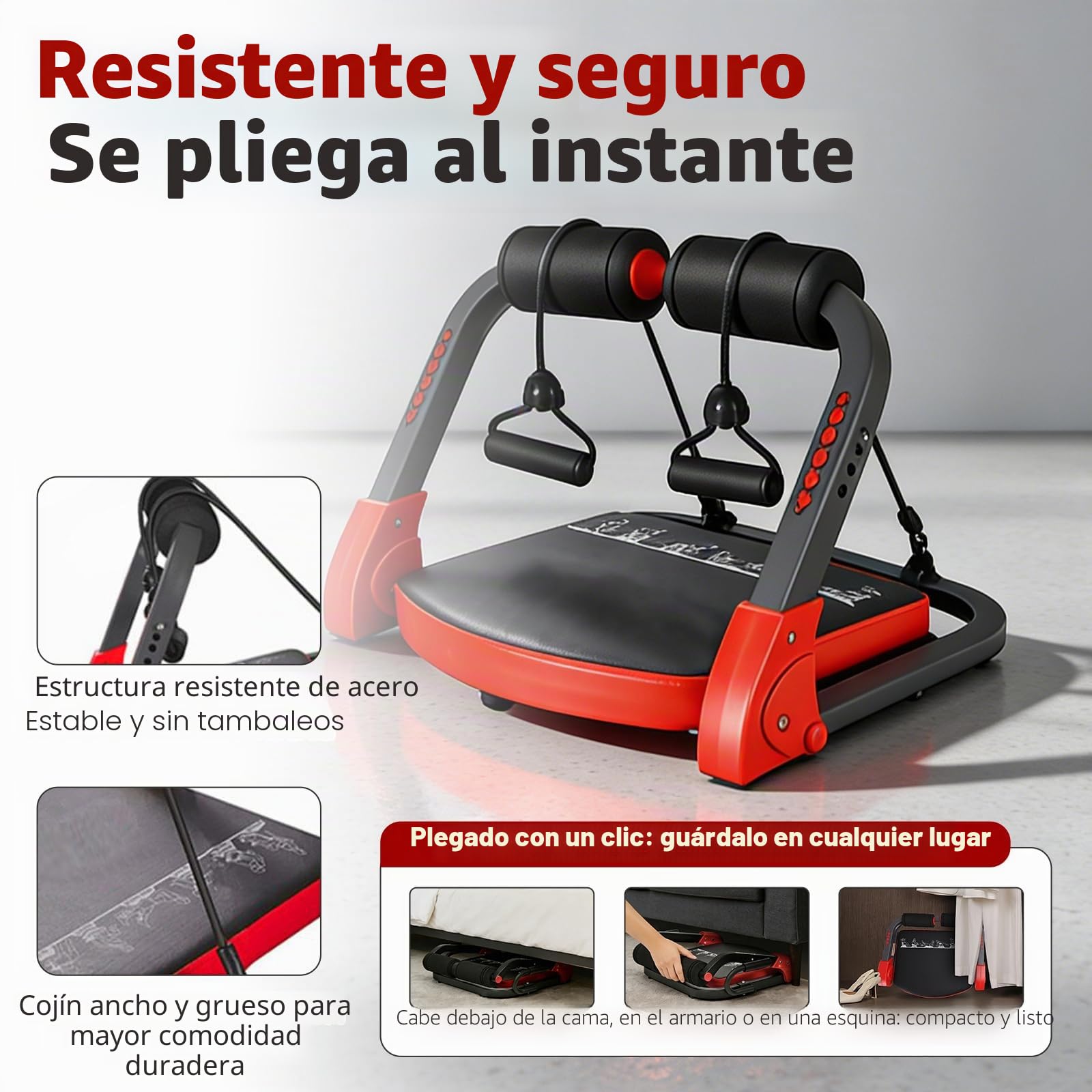 Máquina Abdominales en casa, Banco Abdominales Plegable, Máquina Multifuncional 21 en 1 para Gimnasio en Casa, con Cuerdas de Resistencia, Guantes, para Hogar, Oficina, para Piernas, Brazos y Core