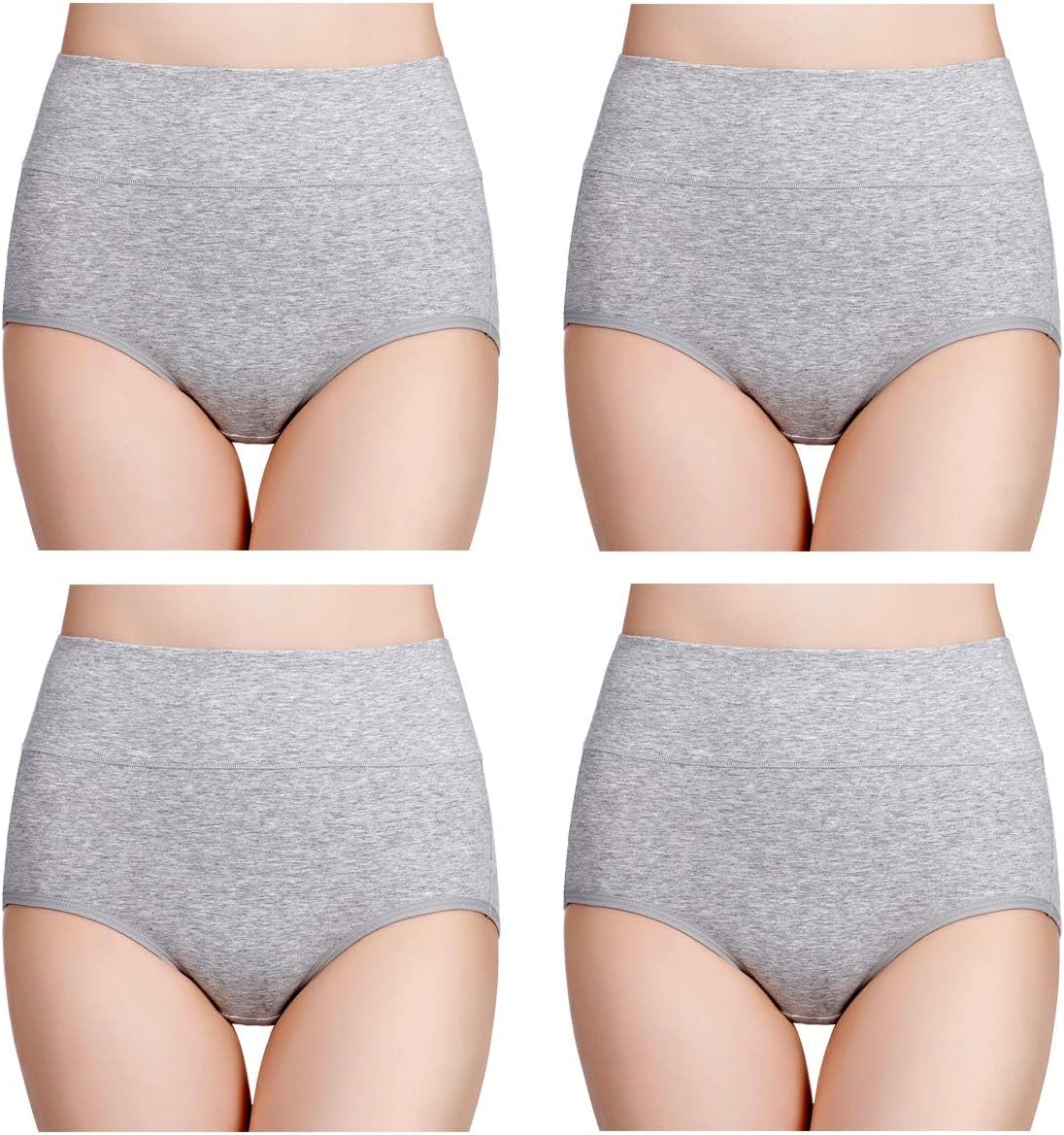 Women's Cotton Underwear High Waisted Ladies Panties Full Coverage Briefs 4 Pack (Regular & Plus Size)
