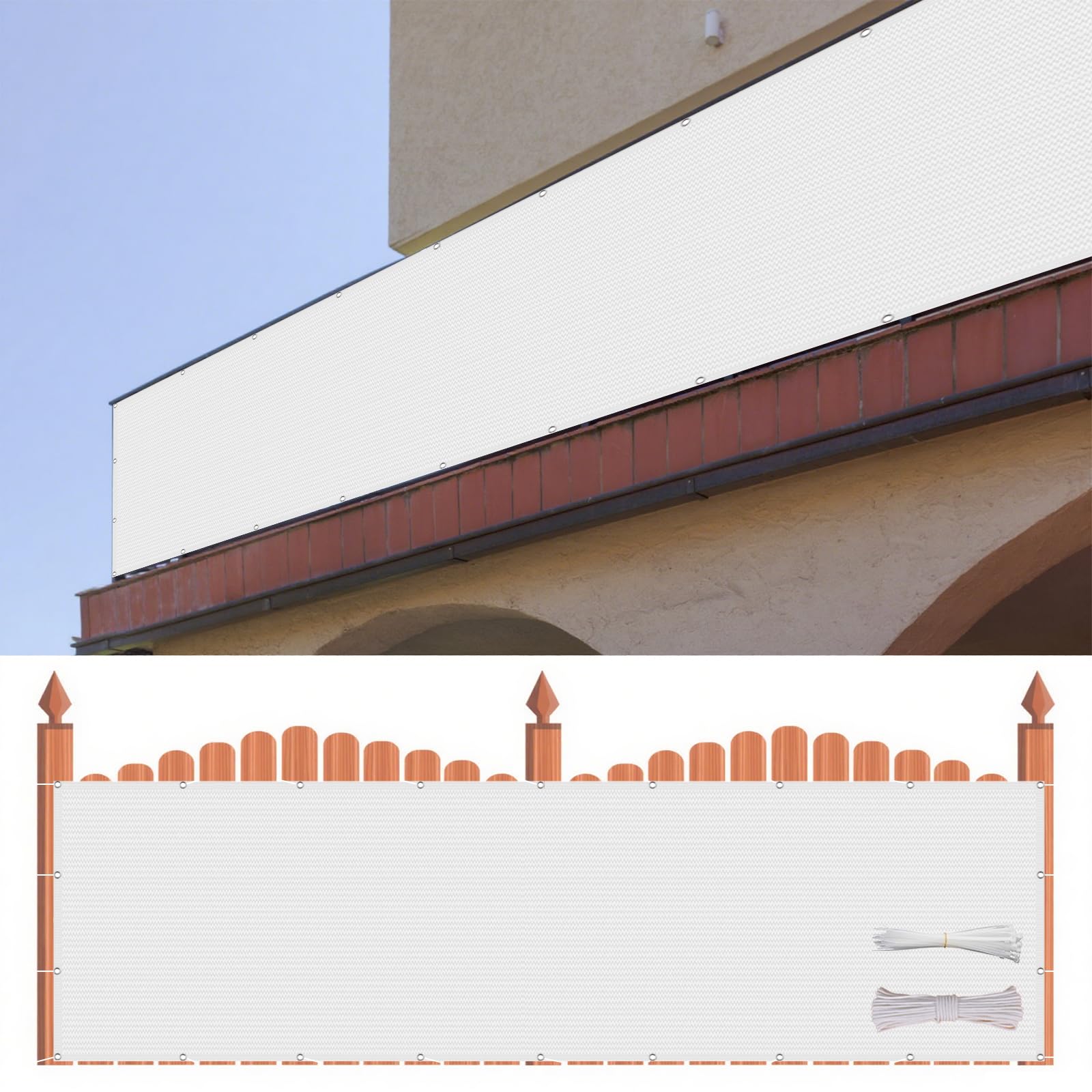 Housse de protection pour balcon pare-vent opaque avec cordes