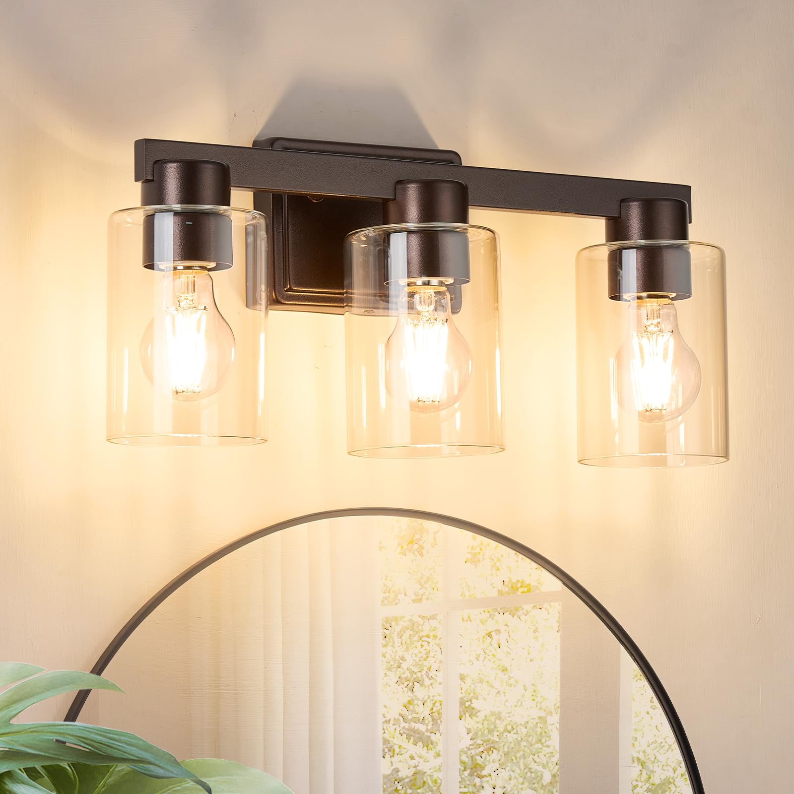 Photo 1 of AURYNIX 3-Light Bathroom Light Fixtures Modern Vanity Lights with Clear Glass Shade Oil Rubbed Bronze Wall Sconces Over Mirror for Bathroom,Powder Room, Living Room