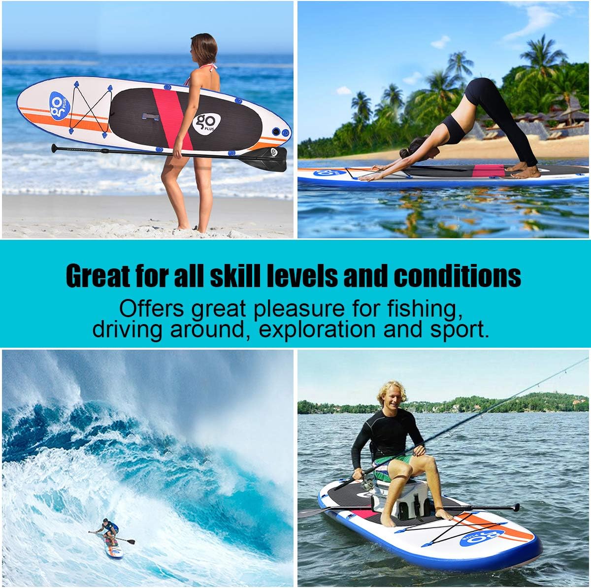 Goplus 10/11ft Inflatable Stand Up Paddle Board, 6 inch Thick Non-Slip Deck, with Free Premium SUP Accessories, Backpack, Adjustable Paddle, Dual-Action Pump, for Beginner and Professional