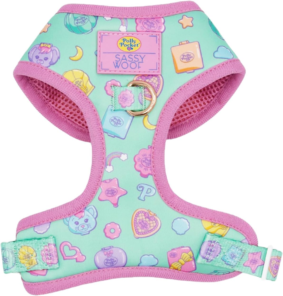 Sassy Woof Dog Adjustable Harness - Polly Pocket™ - XL, Breathable Mesh, No Pull Design with Two D-Rings, Perfect for X-Large Dogs - Officially Licensed